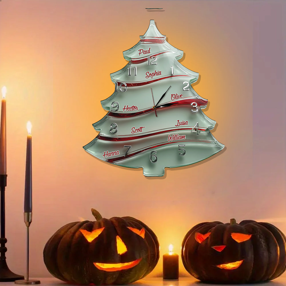 Horloge murale lumineuse LED personnalisée en forme de sapin de Noël pour toute la famille