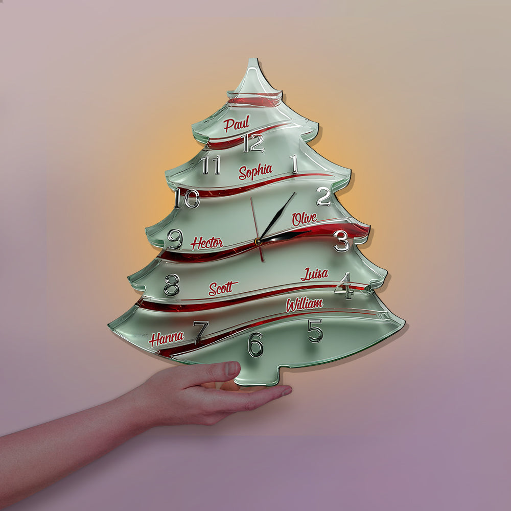 Horloge murale lumineuse LED personnalisée en forme de sapin de Noël pour toute la famille