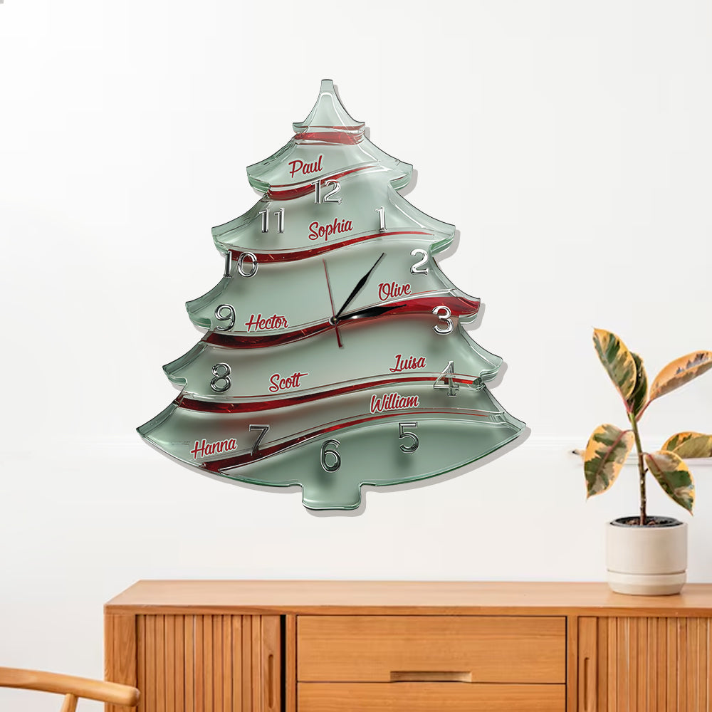 Horloge murale lumineuse LED personnalisée en forme de sapin de Noël pour toute la famille