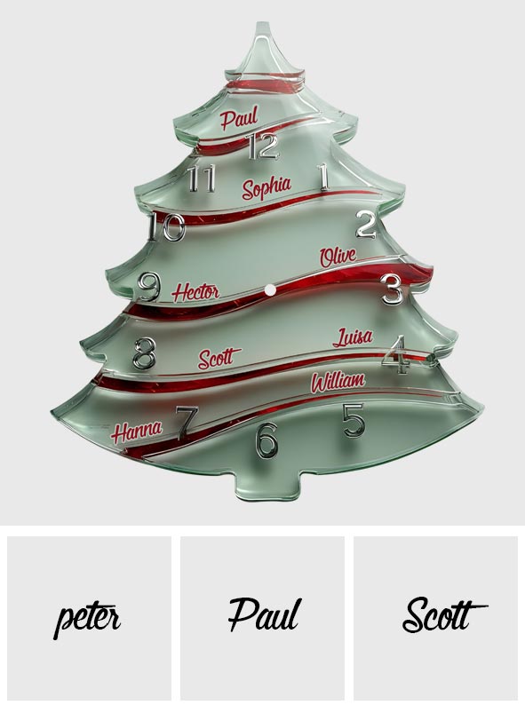 Horloge murale lumineuse LED personnalisée en forme de sapin de Noël pour toute la famille