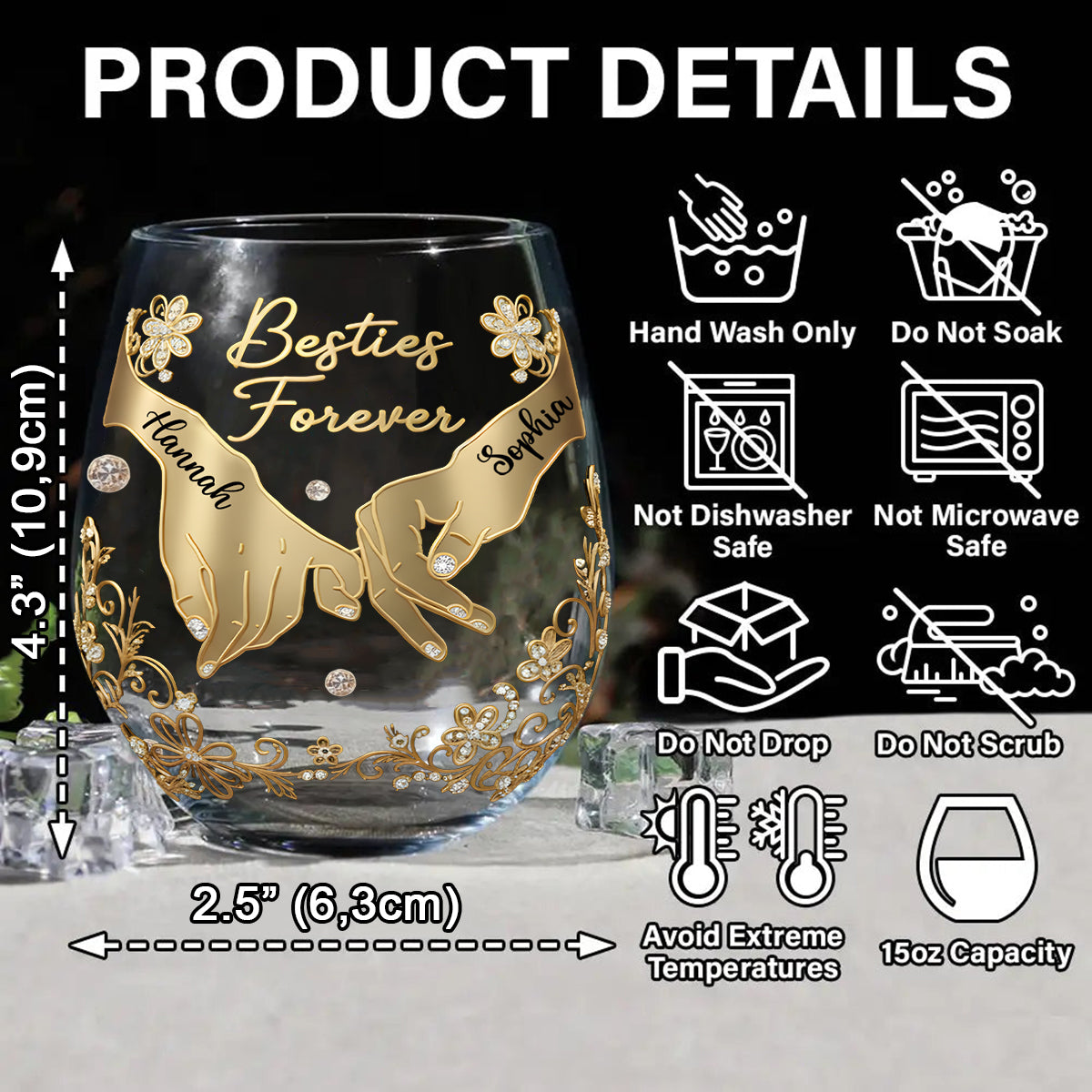 Meilleures amies pour toujours - Verre à vin personnalisé « Meilleures amies »