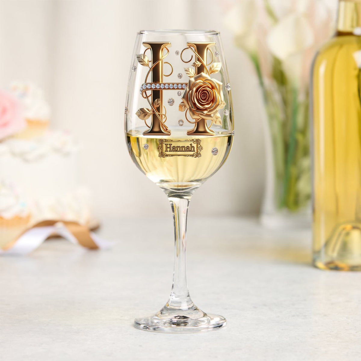 Initiale de l'alphabet pour les amateurs de vin - Verre à vin personnalisé à longue tige