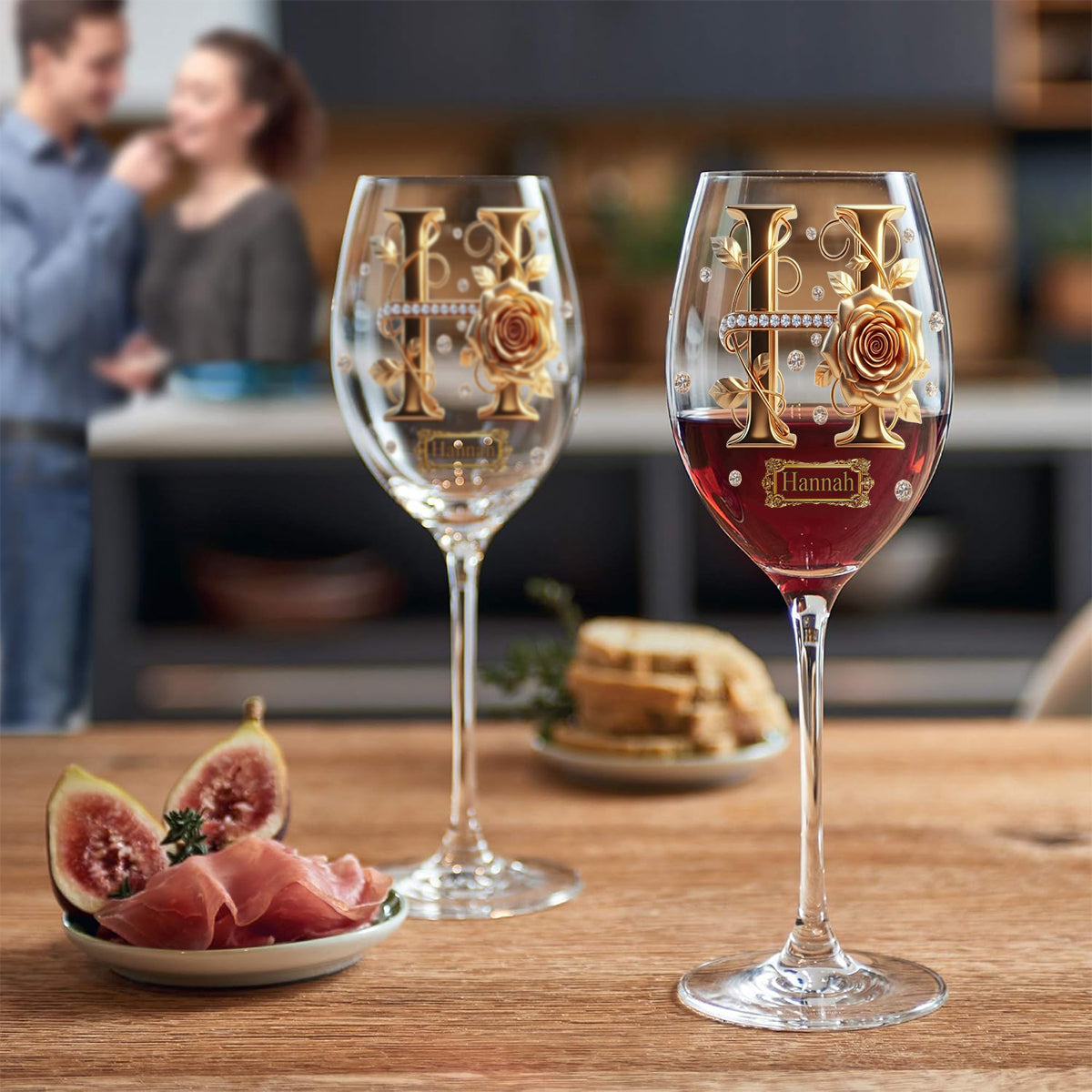 Initiale de l'alphabet pour les amateurs de vin - Verre à vin personnalisé à longue tige