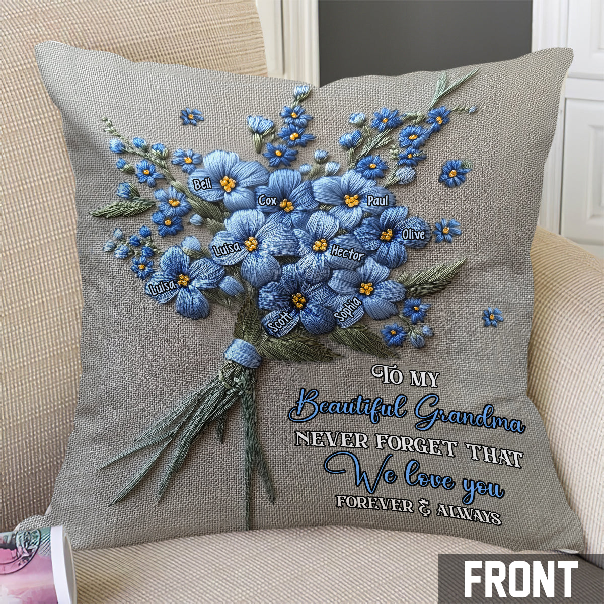 N'oublie jamais que je t'aime - Coussin décoratif personnalisé pour grand-mère
