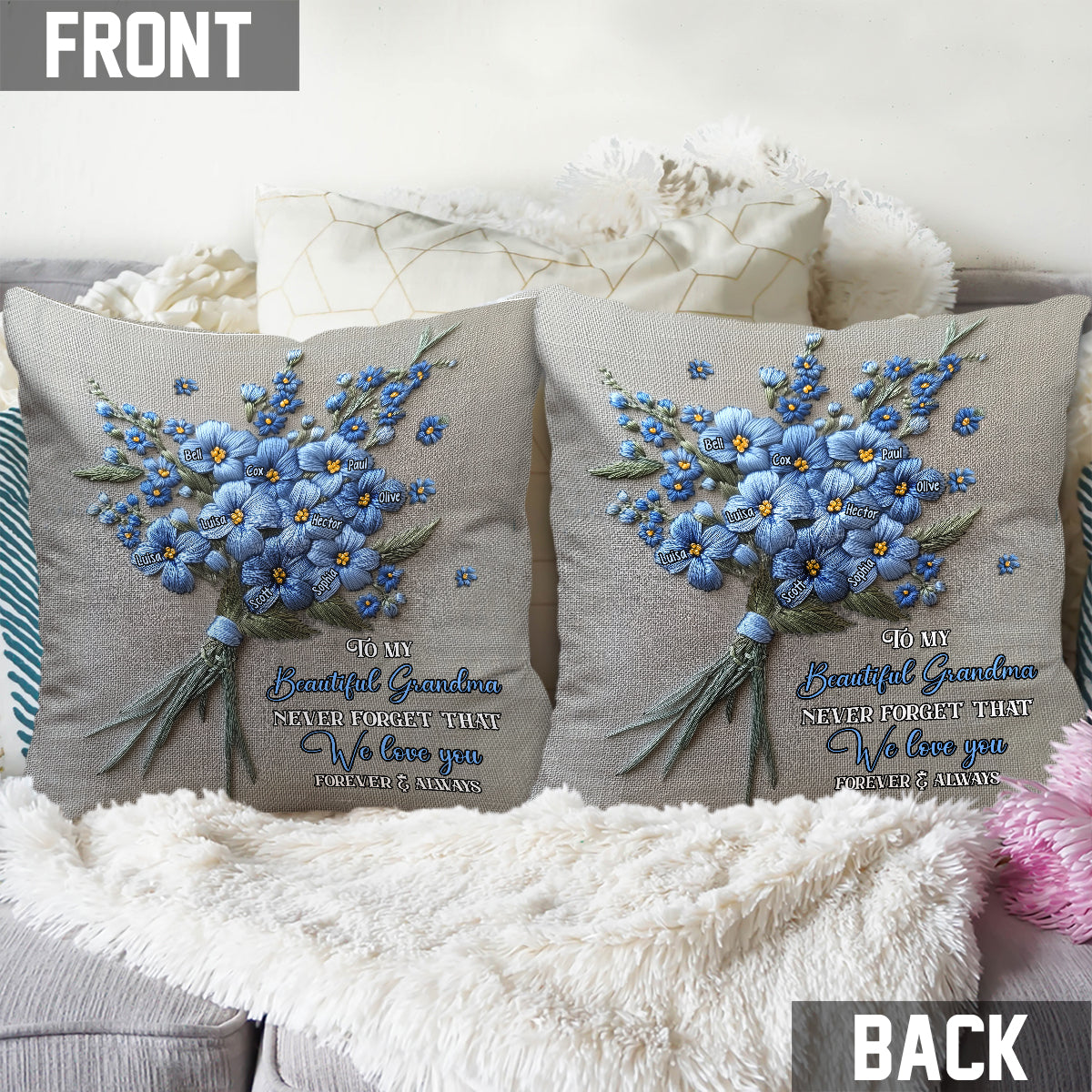 N'oublie jamais que je t'aime - Coussin décoratif personnalisé pour grand-mère