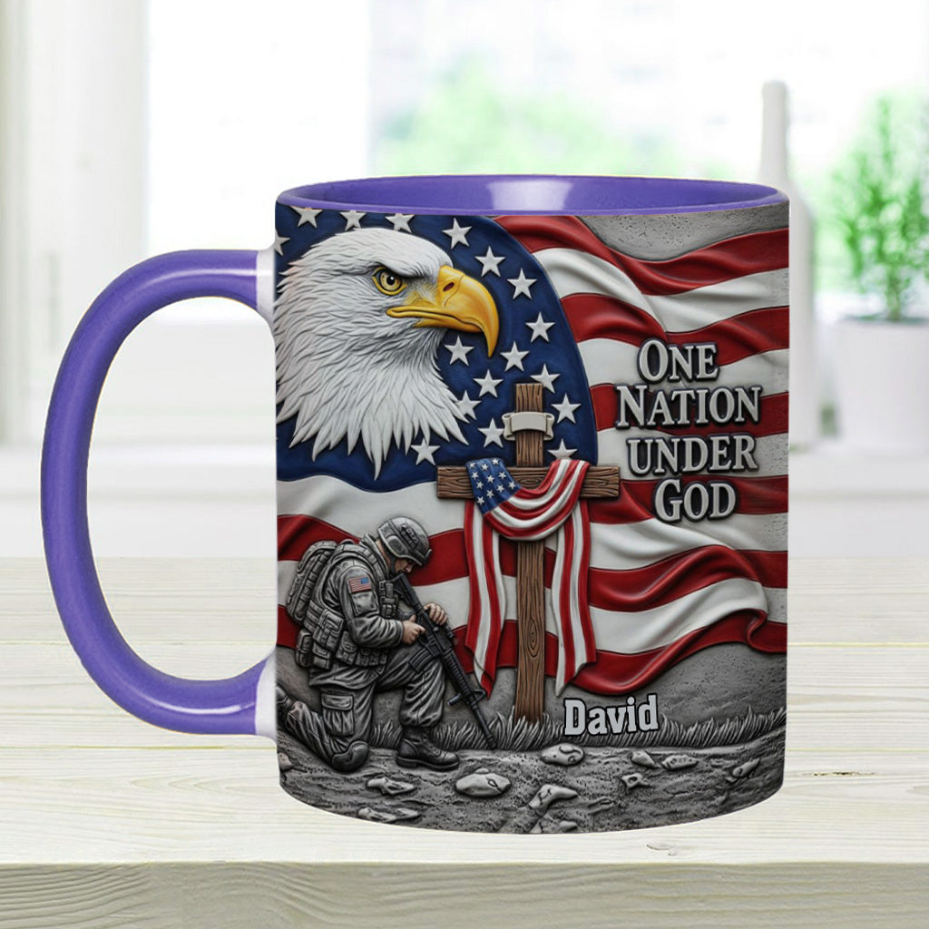 One Nation Under God - Personalized Bald Eagle Accent Mug