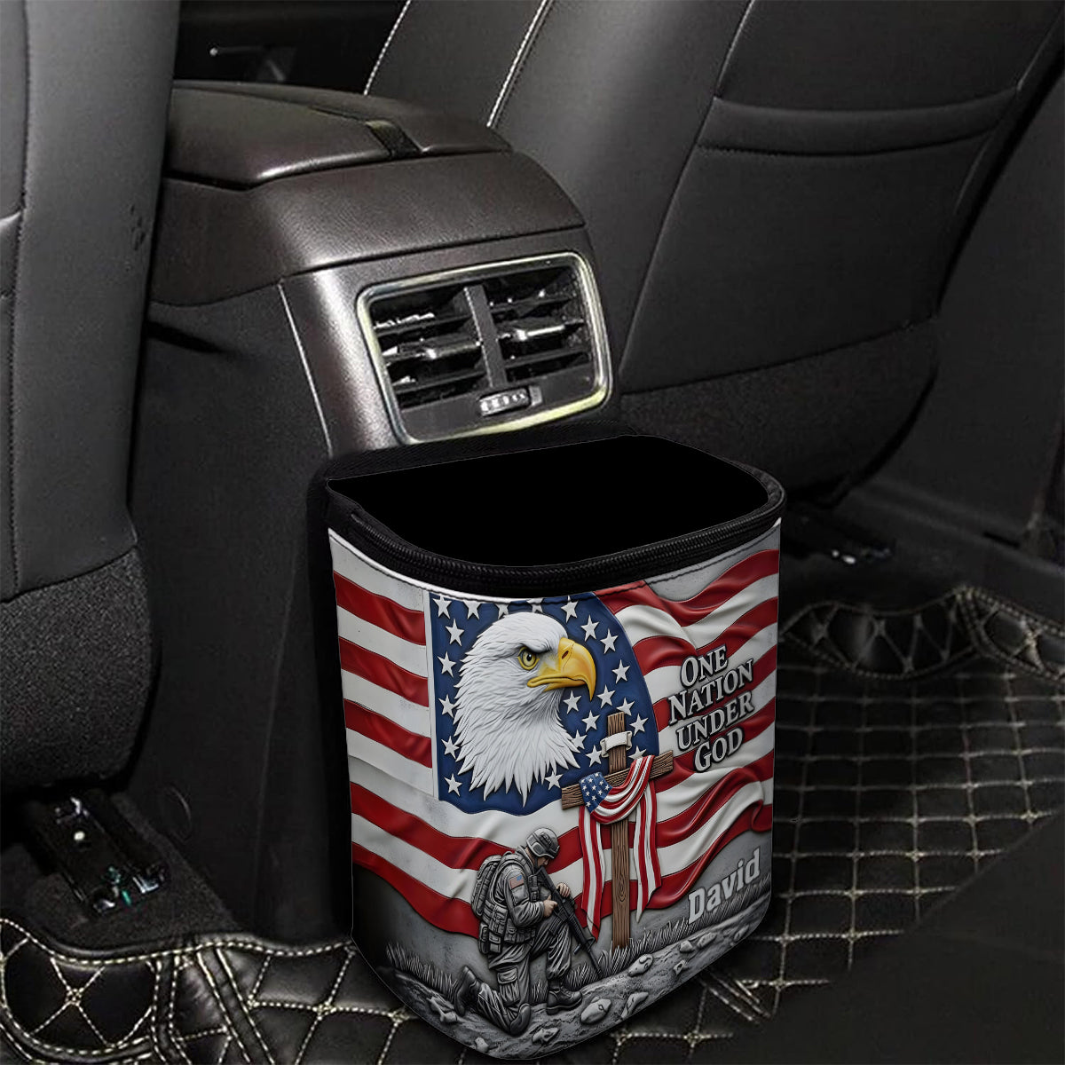 Une nation sous Dieu - Poubelle de voiture portable personnalisée avec aigle à tête blanche / Organisateur