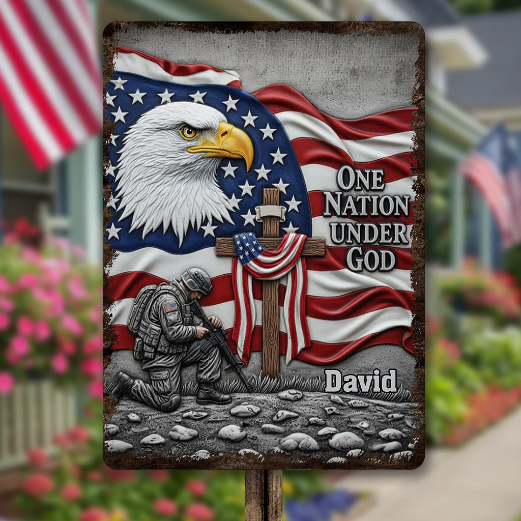 One Nation Under God - Personalized Bald Eagle Rectangle Metal Sign