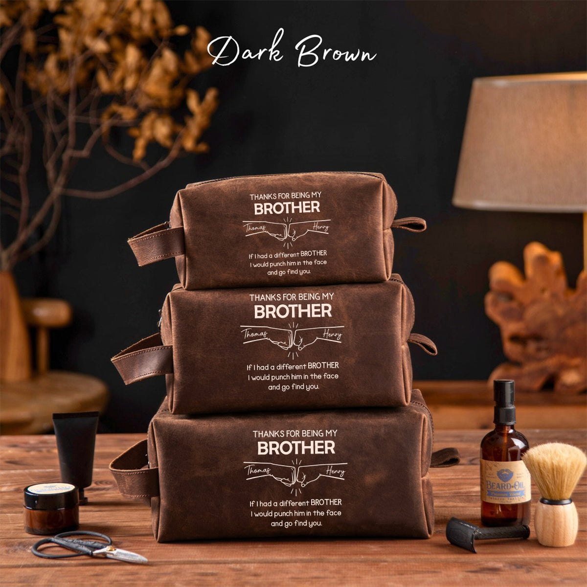 Congrats On Being My Brother - Personalized Sibling Leather Toiletry Bag