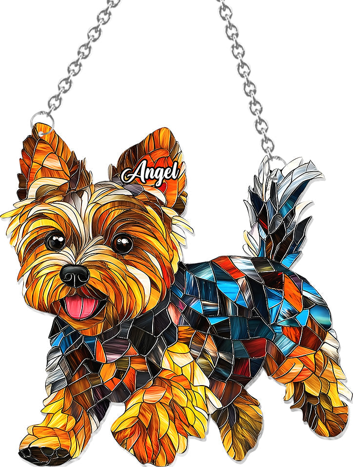 Adorable Yorkie - Personalized Yorkshire Terriers Window Hanging Suncatcher Ornament