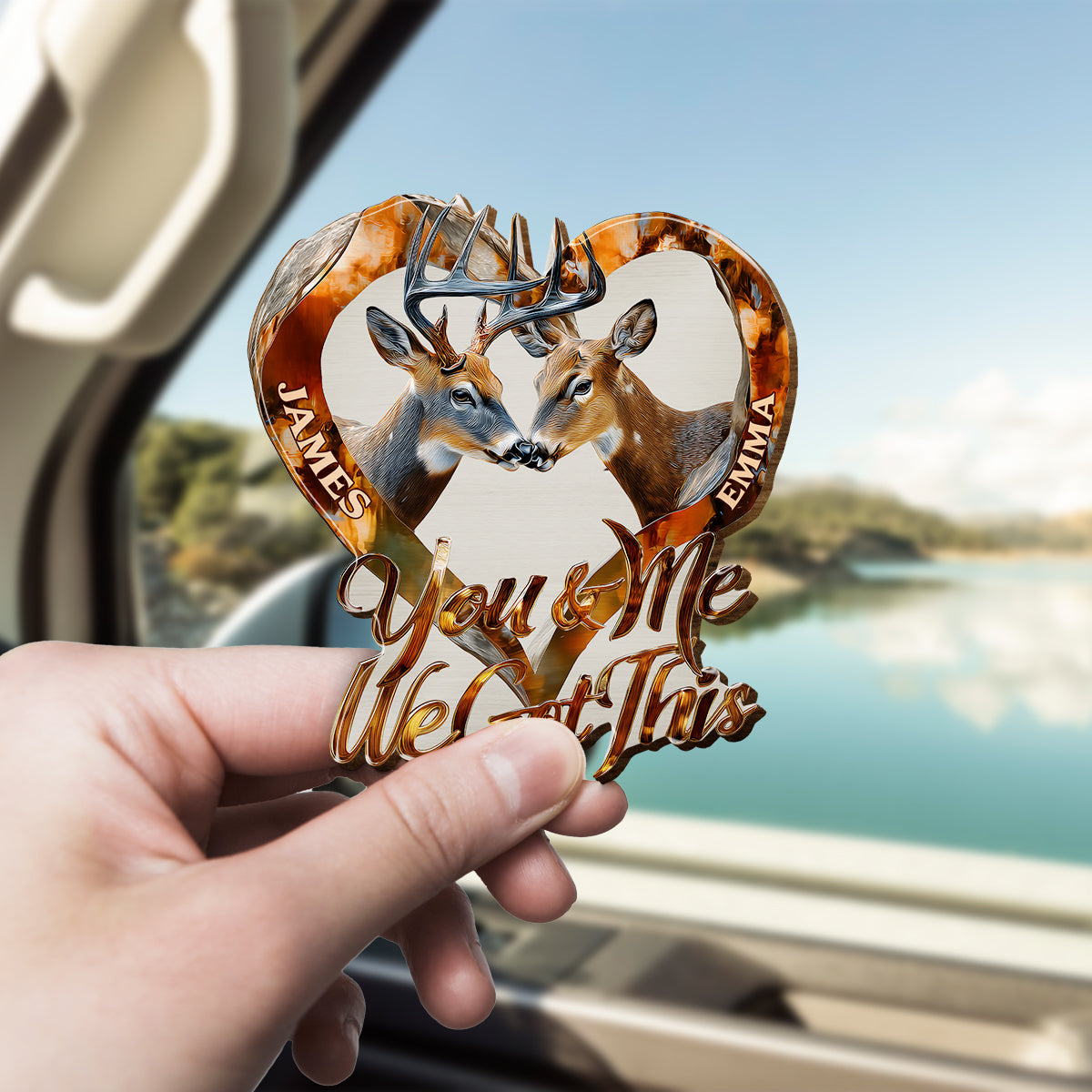 Ensemble pour toujours - Clip de pare-soleil de voiture personnalisé en forme de chasse