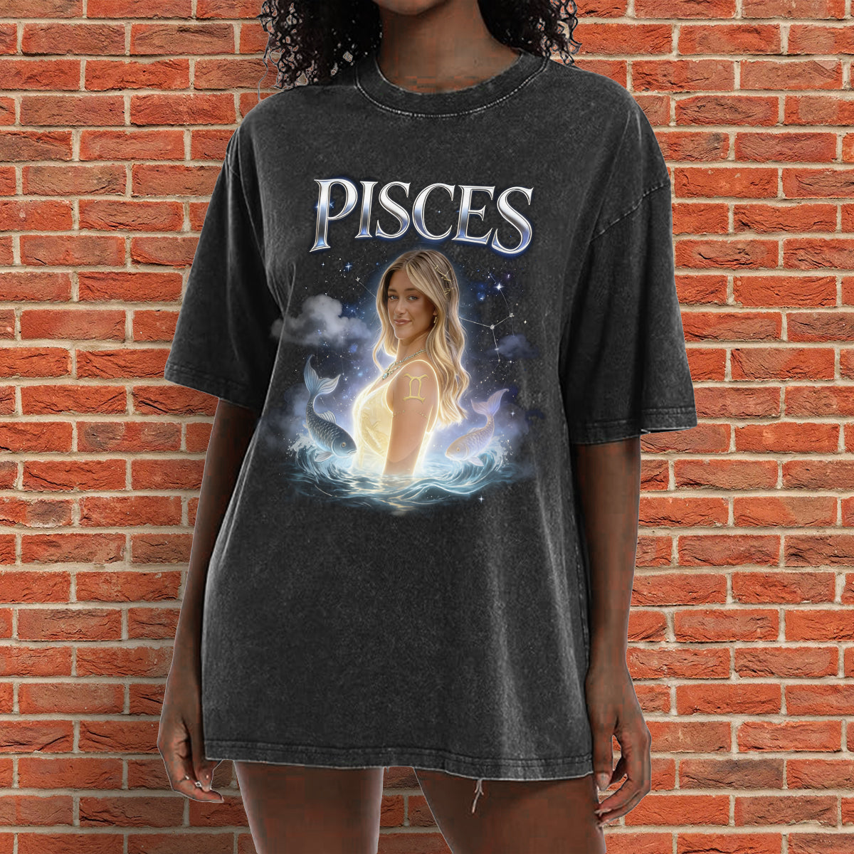 Custom Any Photo Zodiac Style - Personalized Horoscope Wash T-Shirt