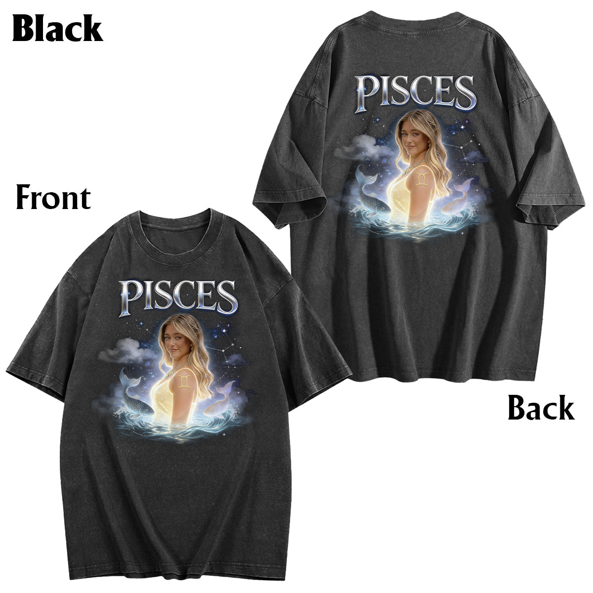 Custom Any Photo Zodiac Style - Personalized Horoscope Wash T-Shirt