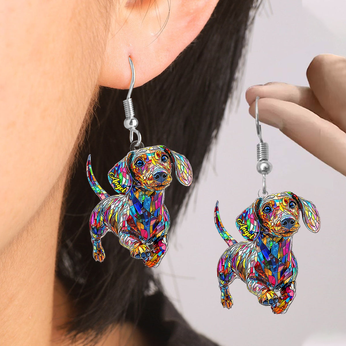J'aime mon chien - Boucles d'oreilles teckel personnalisées