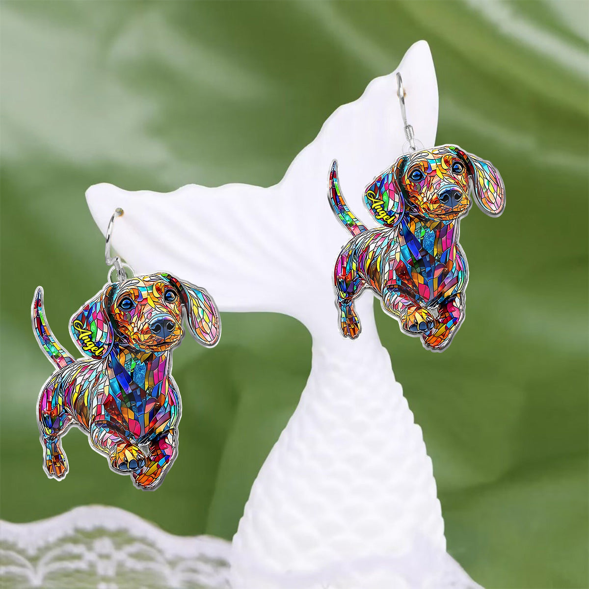 J'aime mon chien - Boucles d'oreilles teckel personnalisées