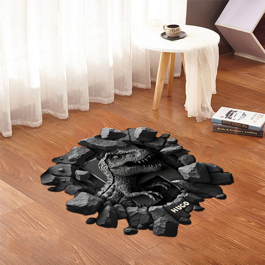 Tapis de porte/tapis de porte personnalisé en forme d'enfant avec alphabet dinosaure et prénom - Motif dinosaures - Alphabet cool - Nom personnalisé