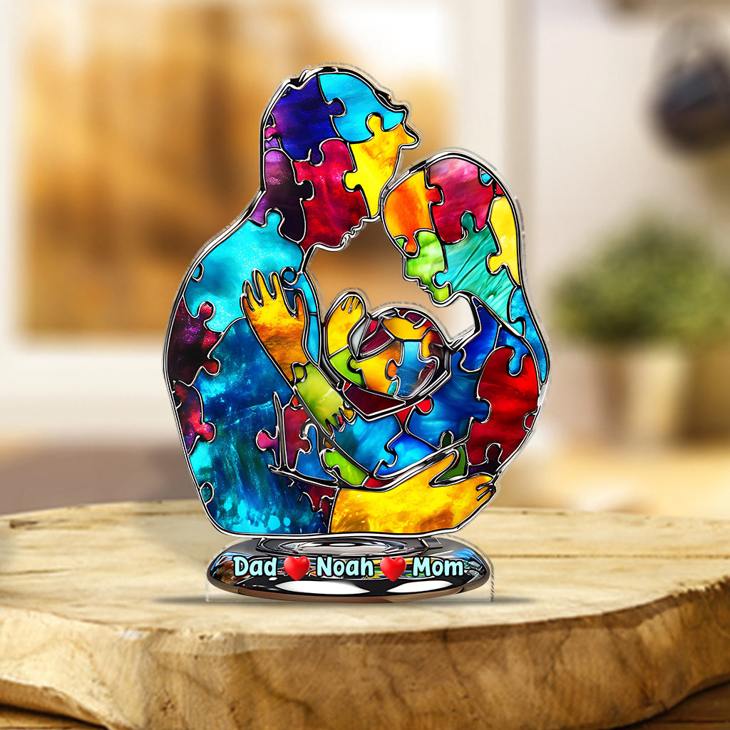 Autism Family Hugging - Personalized Autism Awareness Custom Shaped Acrylic Plaque