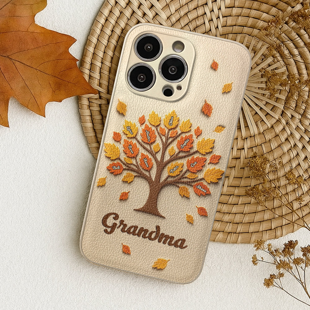 Arbre à maman et grand-mère - Étui de téléphone en cuir personnalisé pour maman