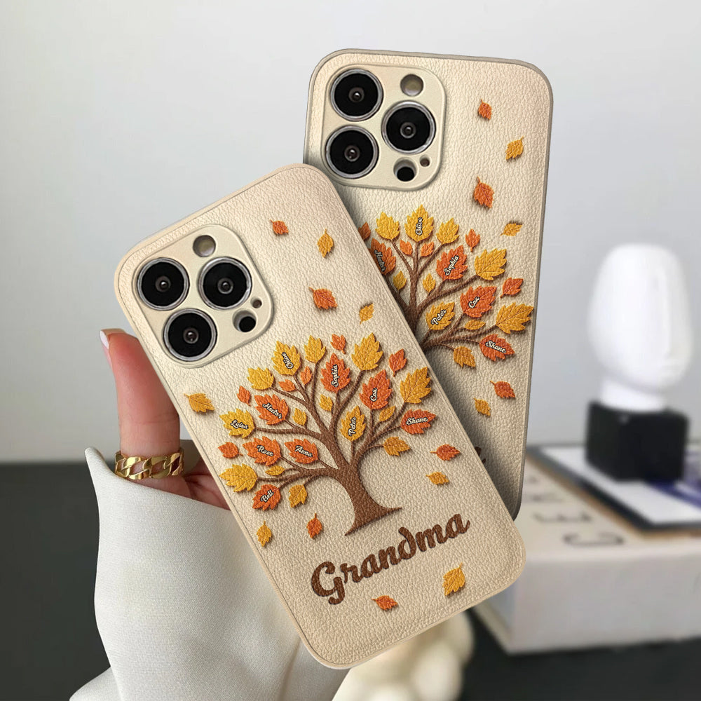 Arbre à maman et grand-mère - Étui de téléphone en cuir personnalisé pour maman