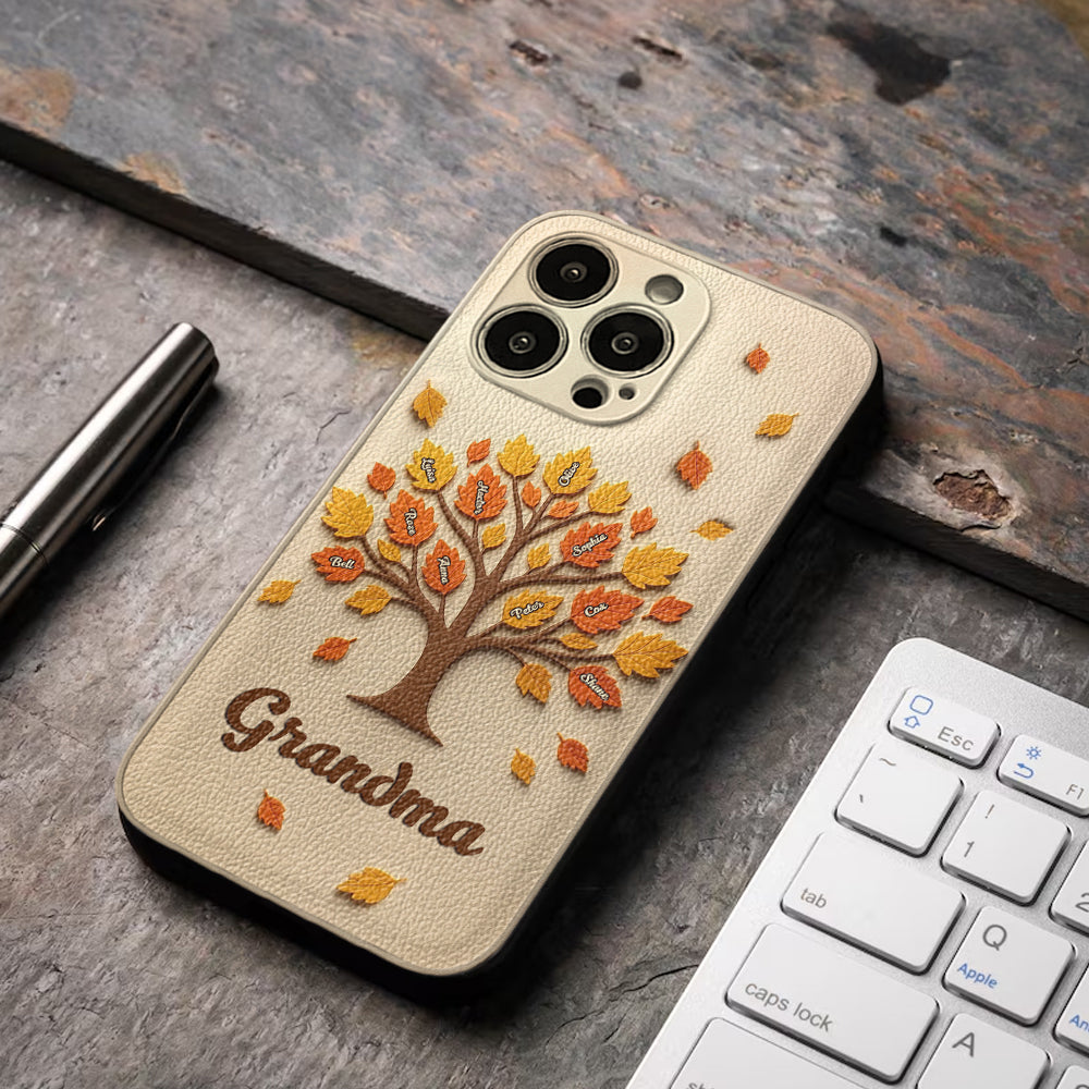 Arbre à maman et grand-mère - Étui de téléphone en cuir personnalisé pour maman