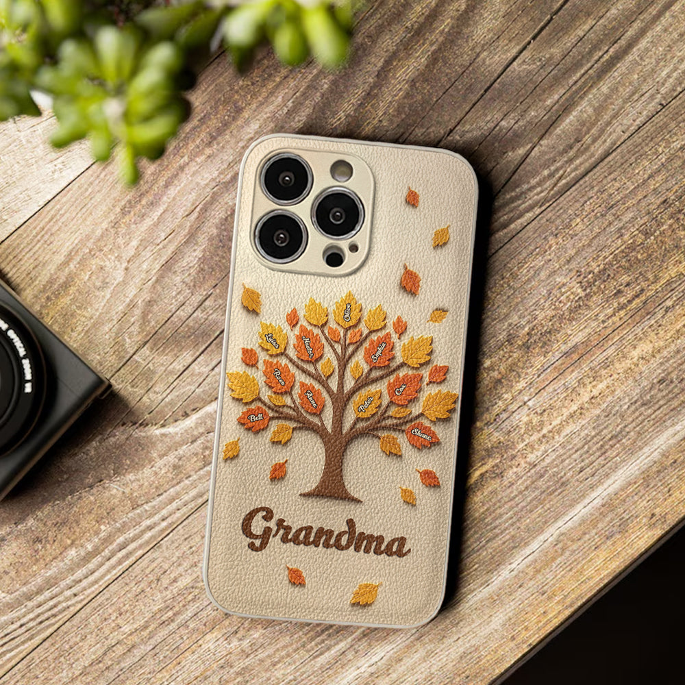 Arbre à maman et grand-mère - Étui de téléphone en cuir personnalisé pour maman