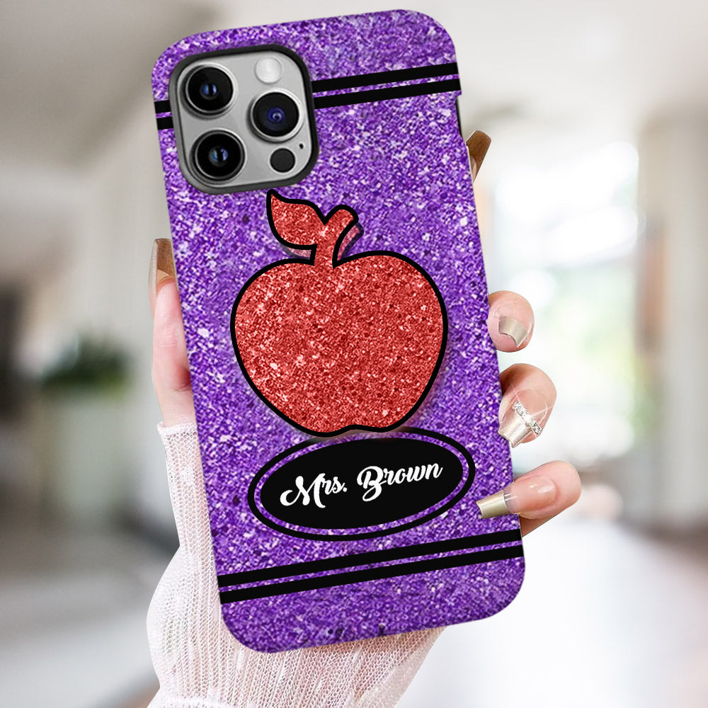 Coque de téléphone et support pour téléphone personnalisés avec motif crayon à paillettes artificielles - Design crayon à paillettes artificielles - Impression intégrale - Motif pour enseignant