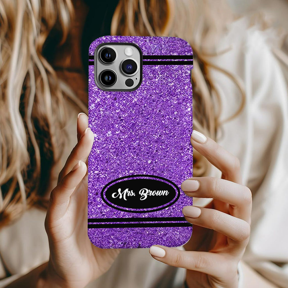 Coque de téléphone et support pour téléphone personnalisés avec motif crayon à paillettes artificielles - Design crayon à paillettes artificielles - Impression intégrale - Motif pour enseignant
