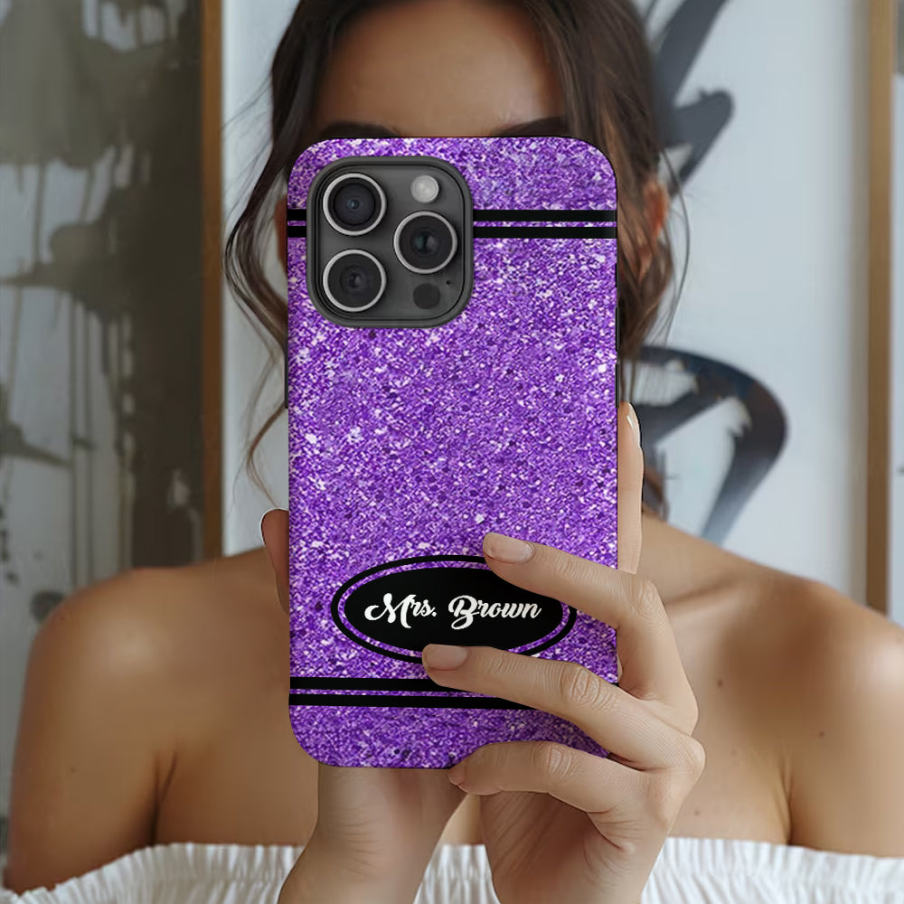 Coque de téléphone et support pour téléphone personnalisés avec motif crayon à paillettes artificielles - Design crayon à paillettes artificielles - Impression intégrale - Motif pour enseignant