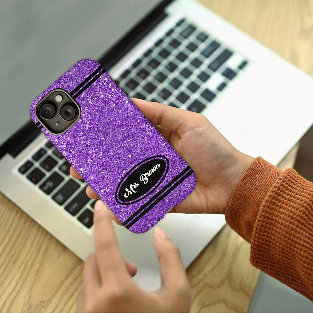 Coque de téléphone et support pour téléphone personnalisés avec motif crayon à paillettes artificielles - Design crayon à paillettes artificielles - Impression intégrale - Motif pour enseignant