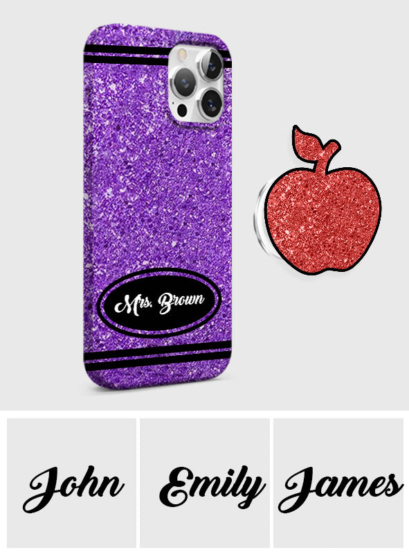 Coque de téléphone et support pour téléphone personnalisés avec motif crayon à paillettes artificielles - Design crayon à paillettes artificielles - Impression intégrale - Motif pour enseignant