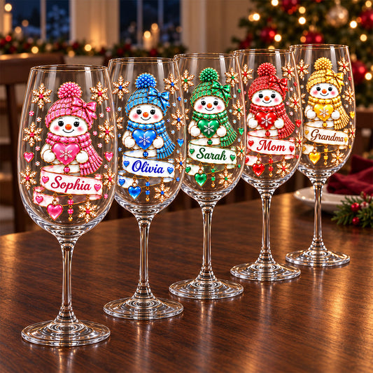 Verre à Vin Bonhomme de Neige Joyeux Noël - Verre à Vin Personnalisé pour Famille