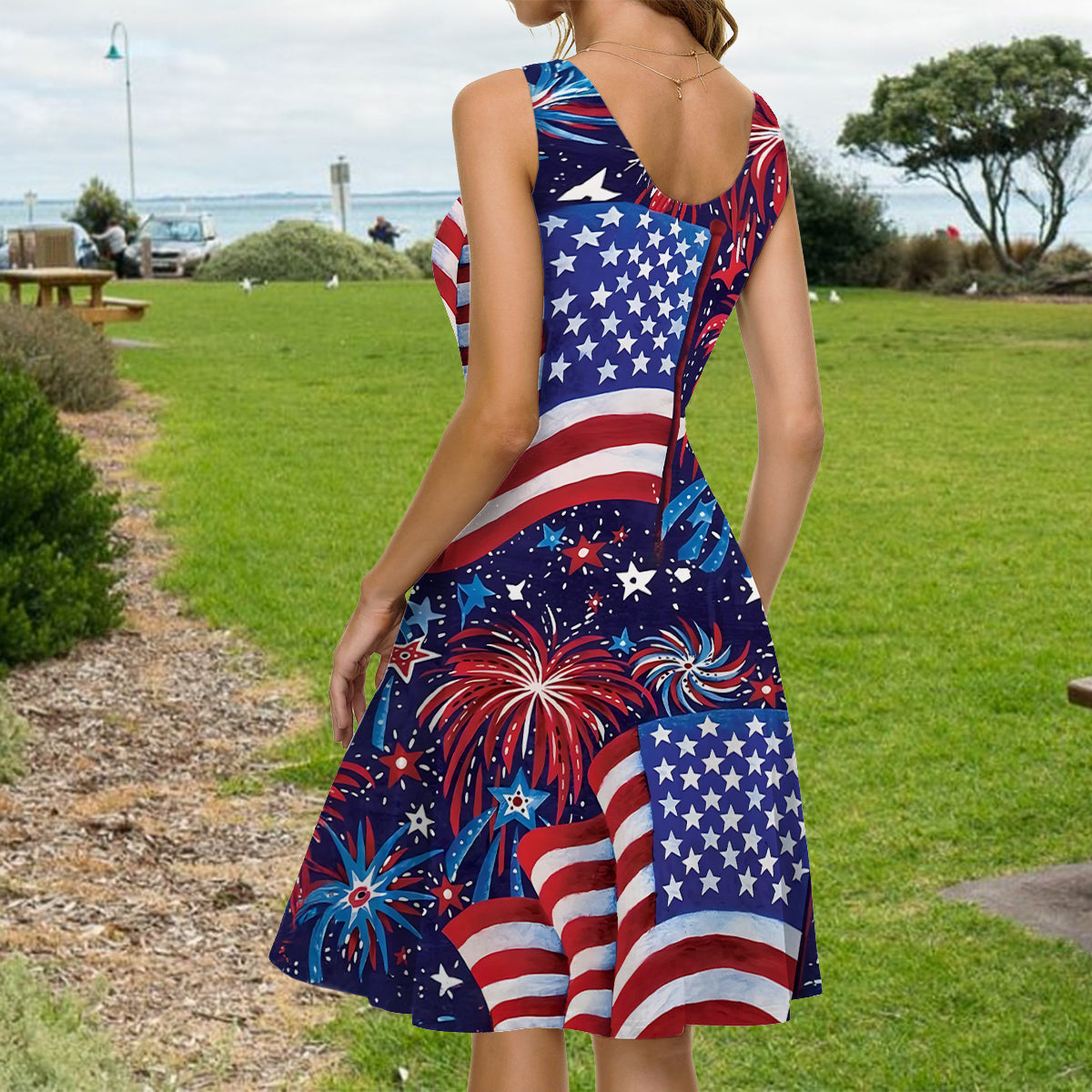 Robe sans manches personnalisée pour la fête de l'Indépendance/le 4 juillet (Femme américaine)