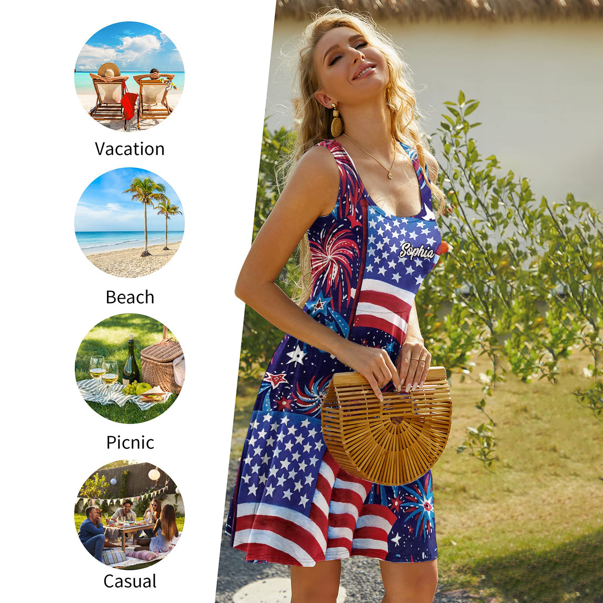 Robe sans manches personnalisée pour la fête de l'Indépendance/le 4 juillet (Femme américaine)