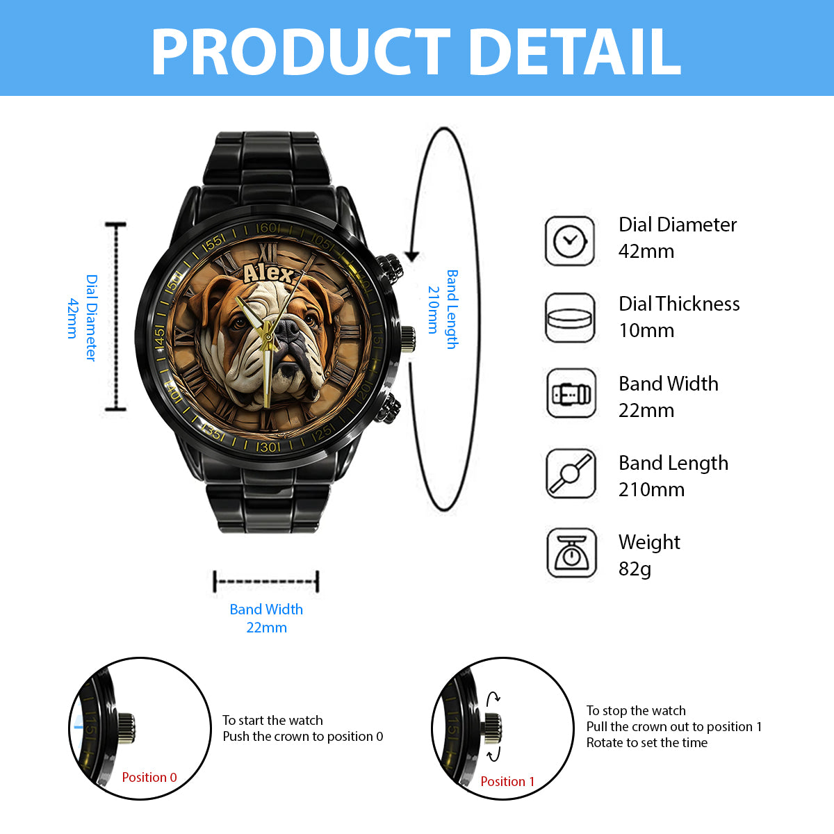 Brave Bulldog - Personalized Dog Hand Watch