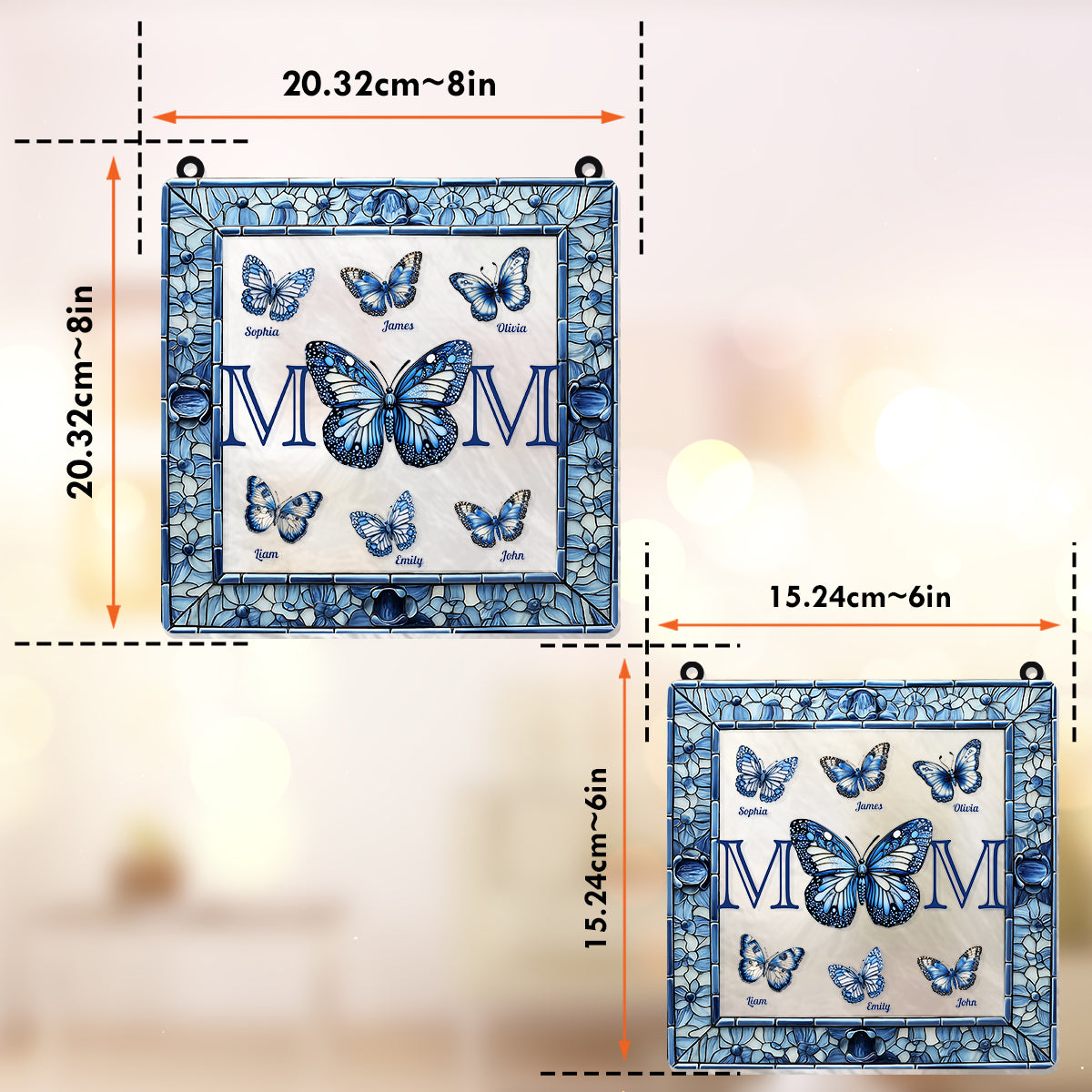 Toile de Jouy Papillon - Cadeau Fête des Mères - Attrape-soleil décoratif à suspendre à la fenêtre, personnalisé pour maman 