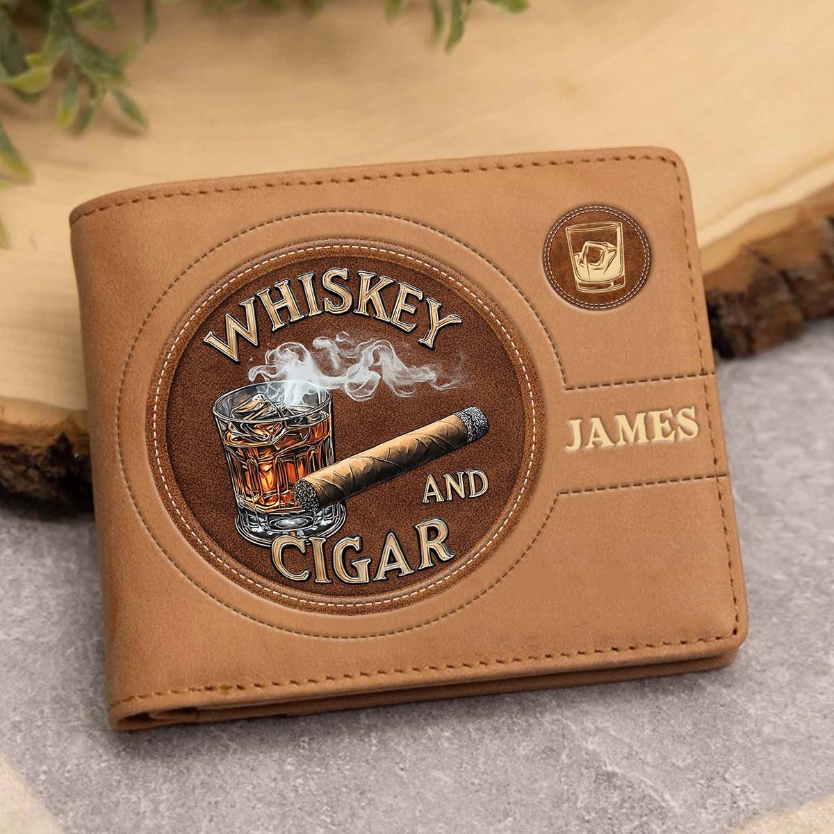 Whiskey And Cigar - Personalized Whisky Leather Wallet