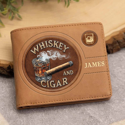 Whiskey And Cigar - Personalized Whisky Leather Wallet