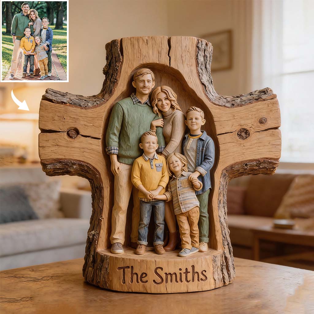 Plaque en bois personnalisée avec photo « Que Dieu bénisse cette famille » - Plaque en bois personnalisée pour la famille