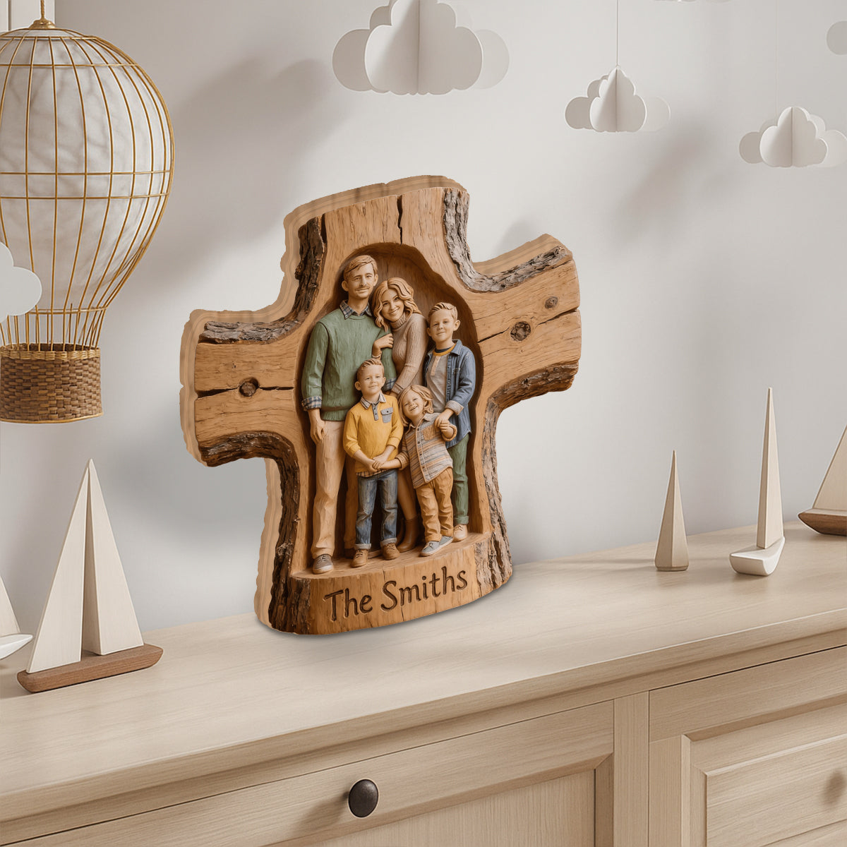 Plaque en bois personnalisée avec photo « Que Dieu bénisse cette famille » - Plaque en bois personnalisée pour la famille