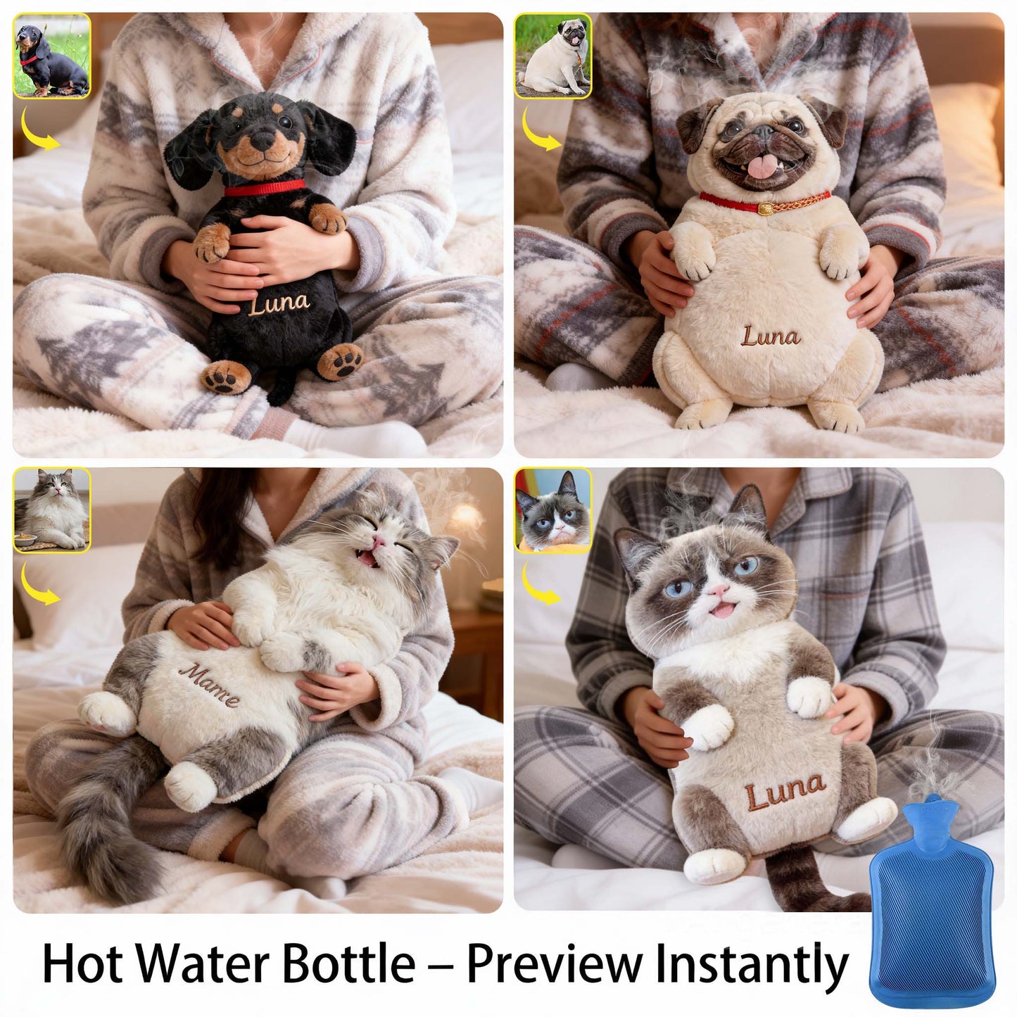 Custom From Any Photo - Personalized Dog Hot Water Bottle With Cover