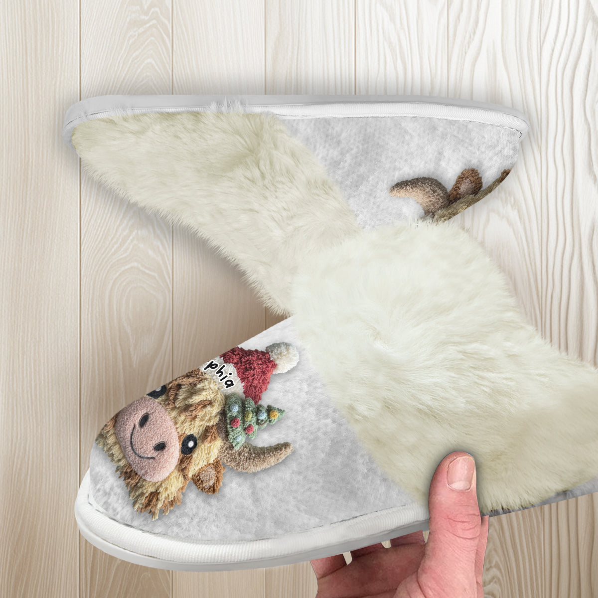 Cute Highland Cow - Personalized Highland Cow Slippers With Fur Lining