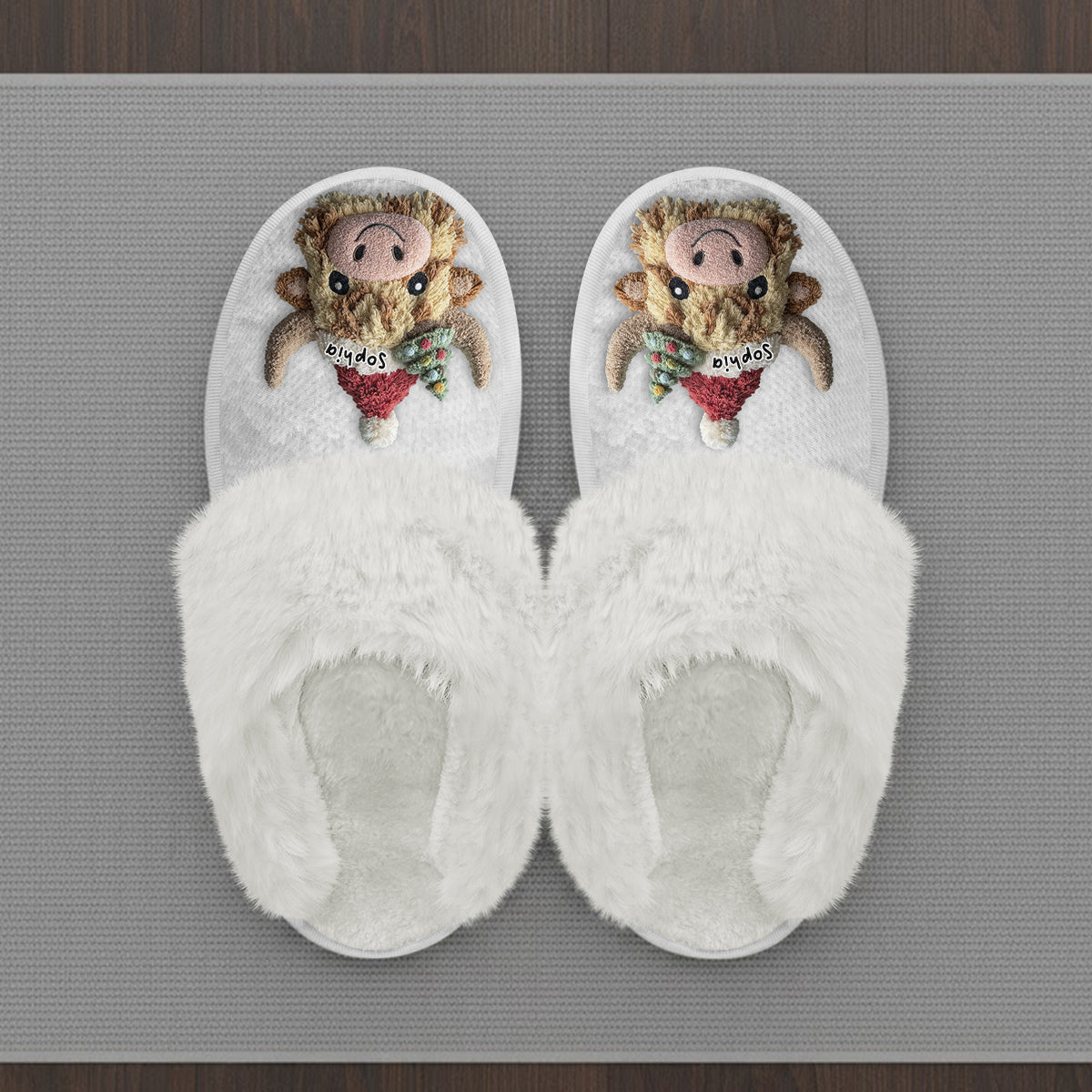 Cute Highland Cow - Personalized Highland Cow Slippers With Fur Lining
