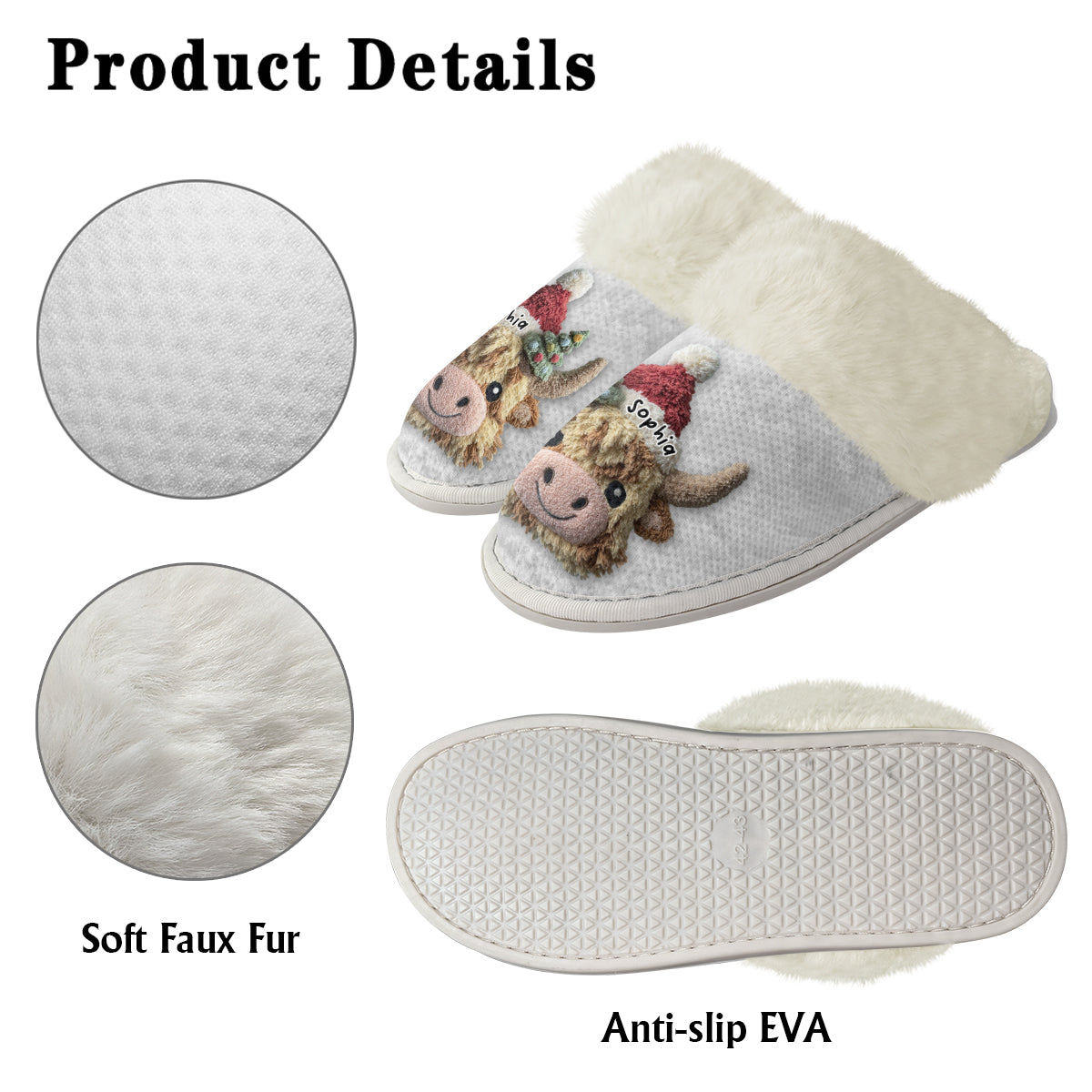Cute Highland Cow - Personalized Highland Cow Slippers With Fur Lining