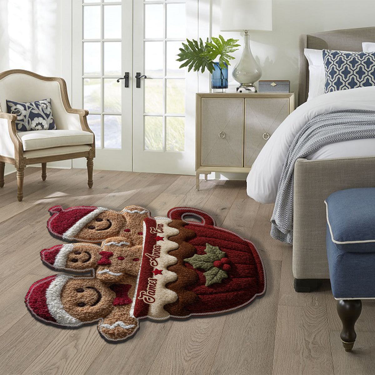 Famille de pain d'épice de Noël - Tapis de Noël antidérapant personnalisé pour toute la famille