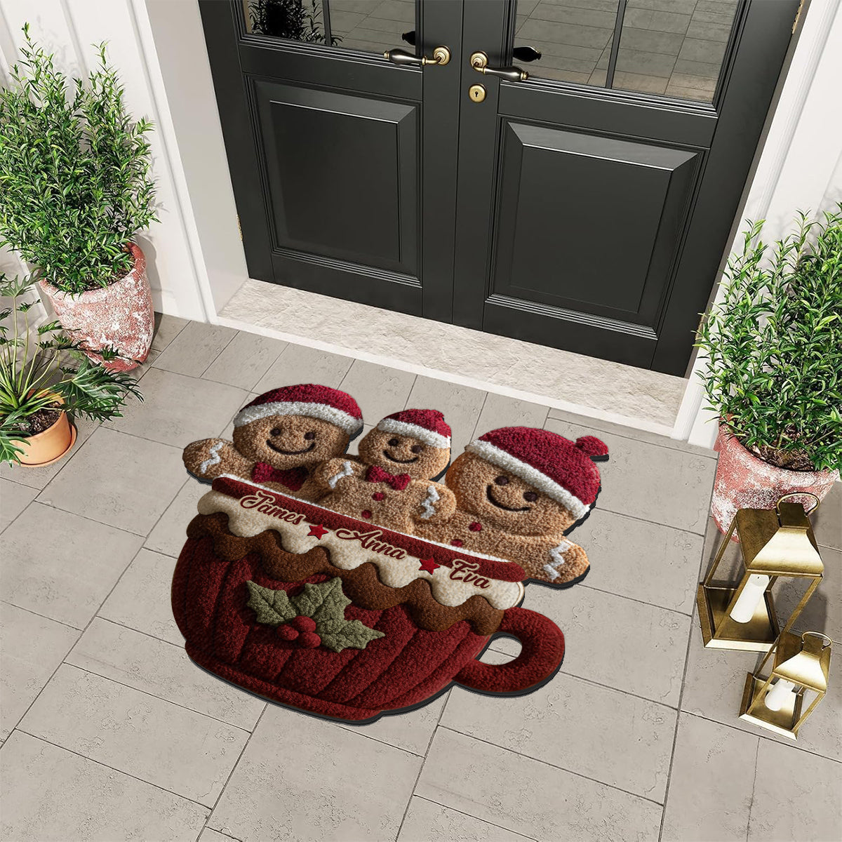 Famille de pain d'épice de Noël - Tapis de Noël antidérapant personnalisé pour toute la famille