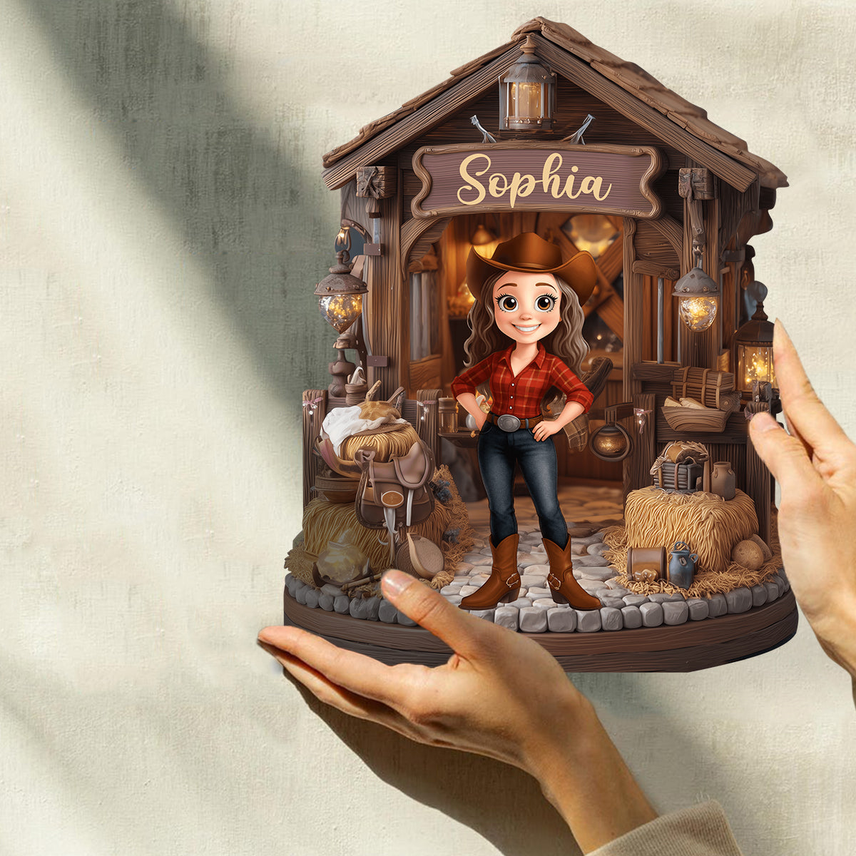 La grange de la cowgirl - Plaque en bois personnalisée en forme de cowgirl