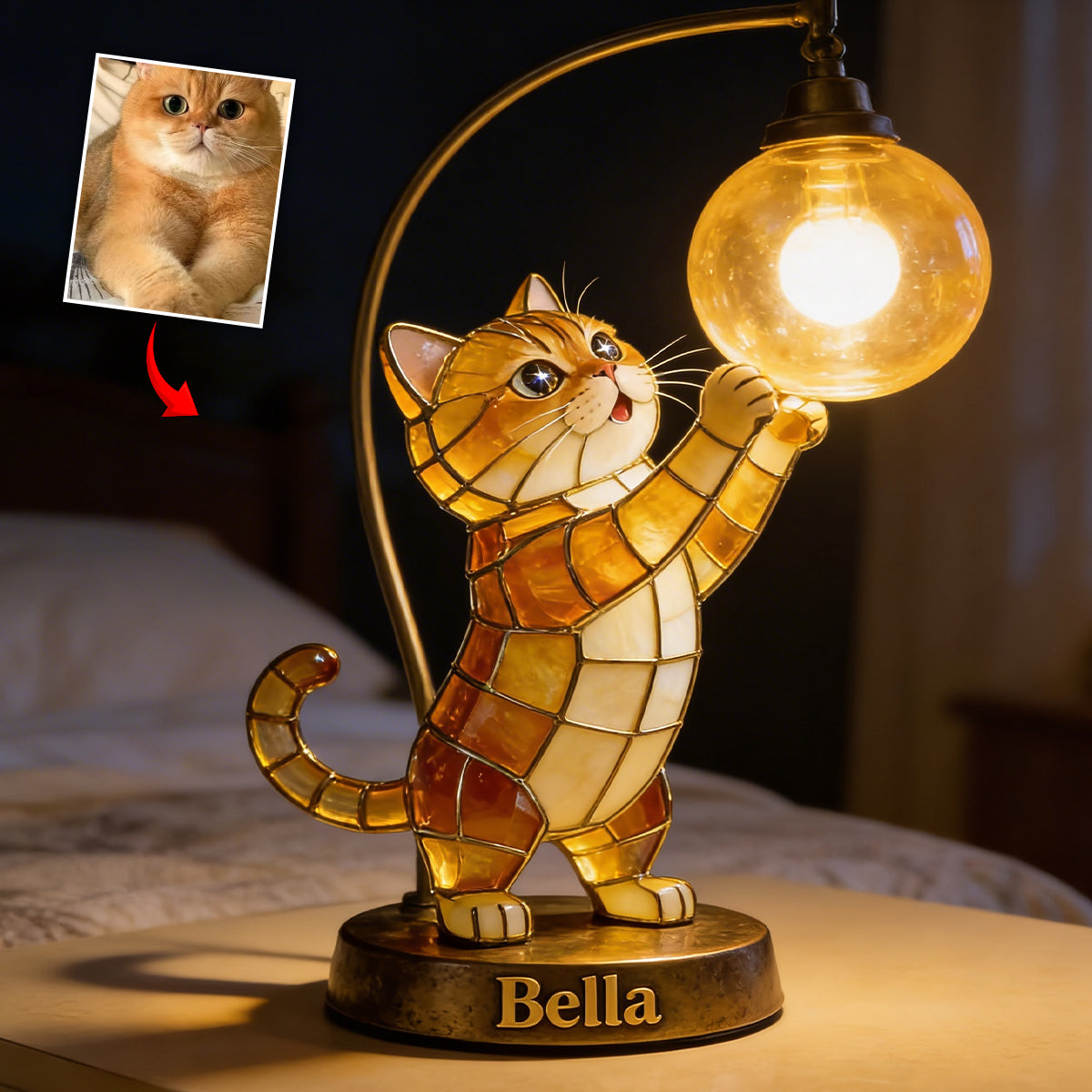 Any Photo Funny Pet Bitting Wire - Personalized Cat Acrylic LED Night Light