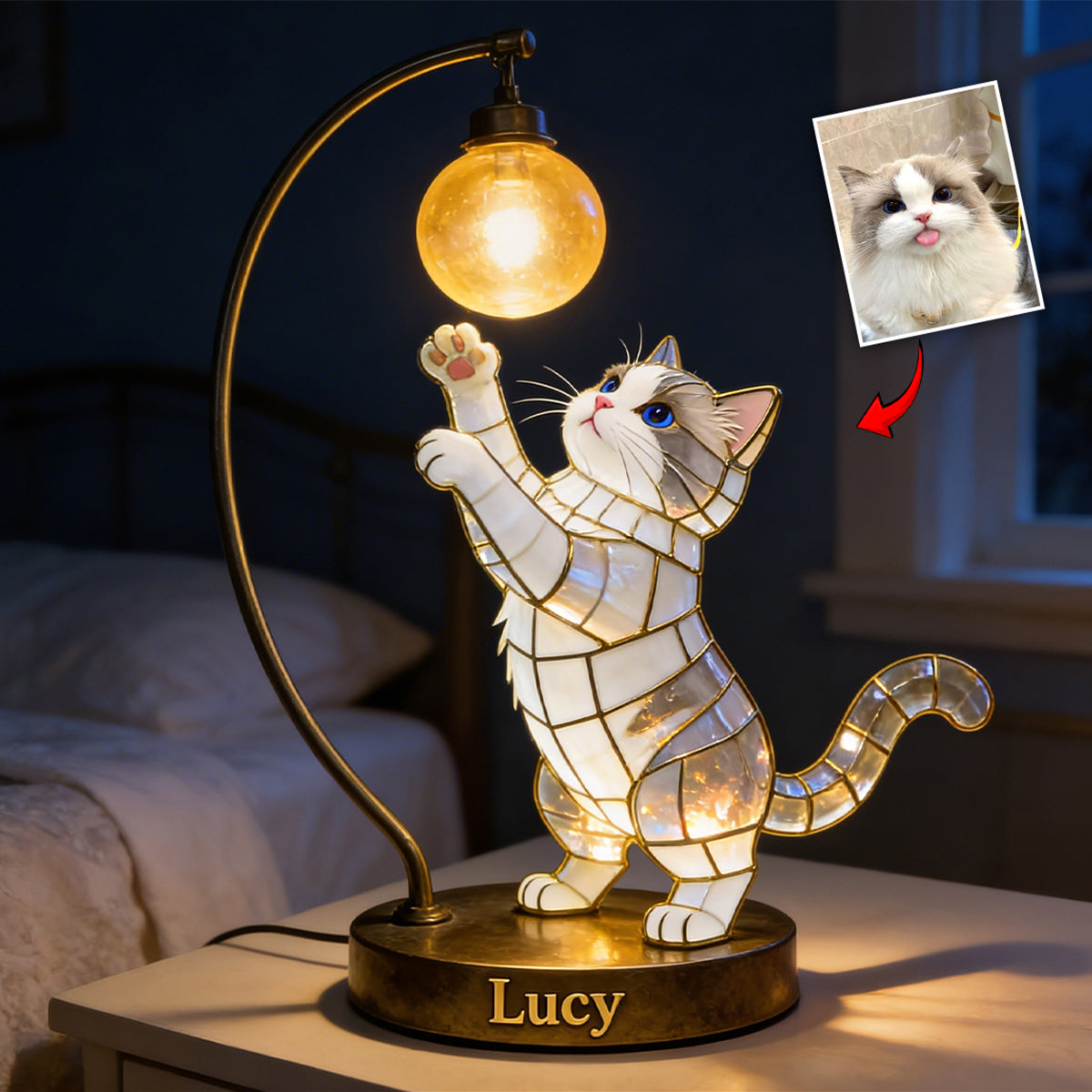 Any Photo Funny Pet Bitting Wire - Personalized Cat Acrylic LED Night Light