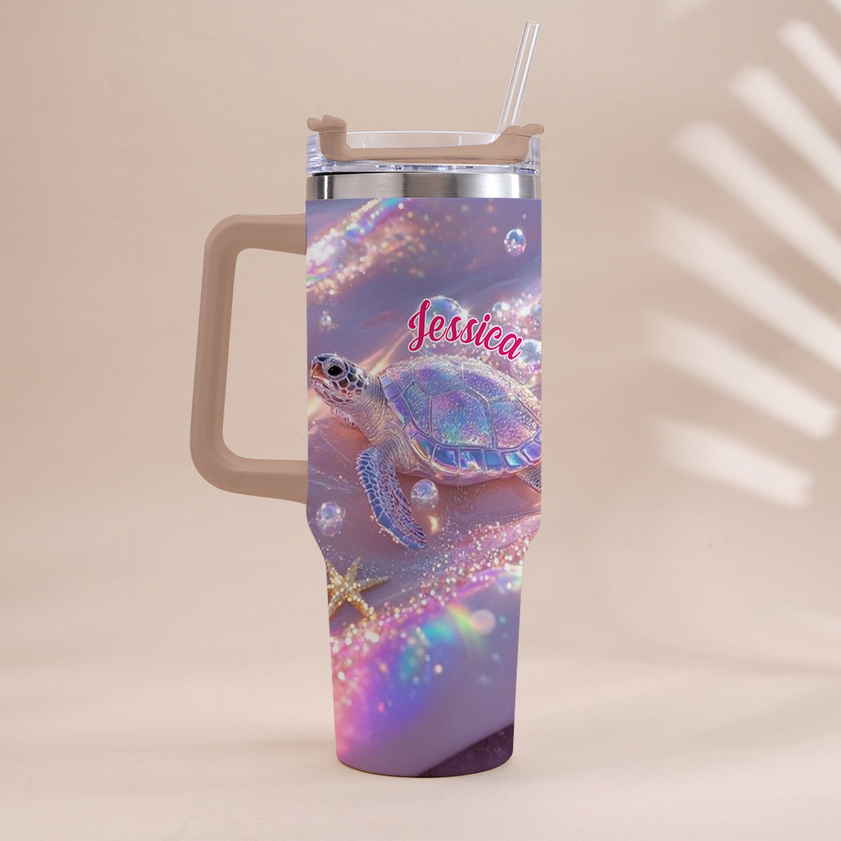 Sparkling Turtle - Personalized Turtle Tumbler With Handle