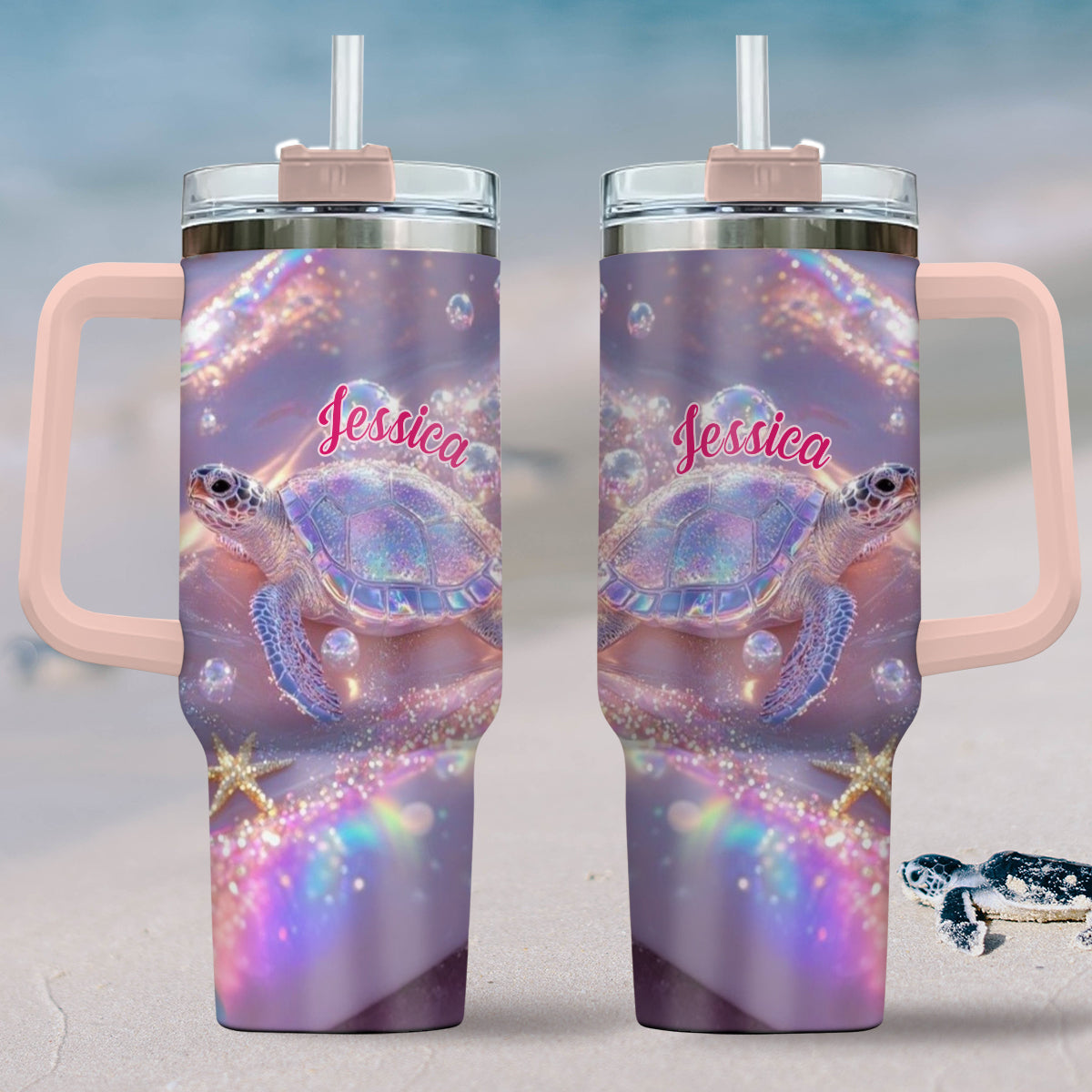Sparkling Turtle - Personalized Turtle Tumbler With Handle